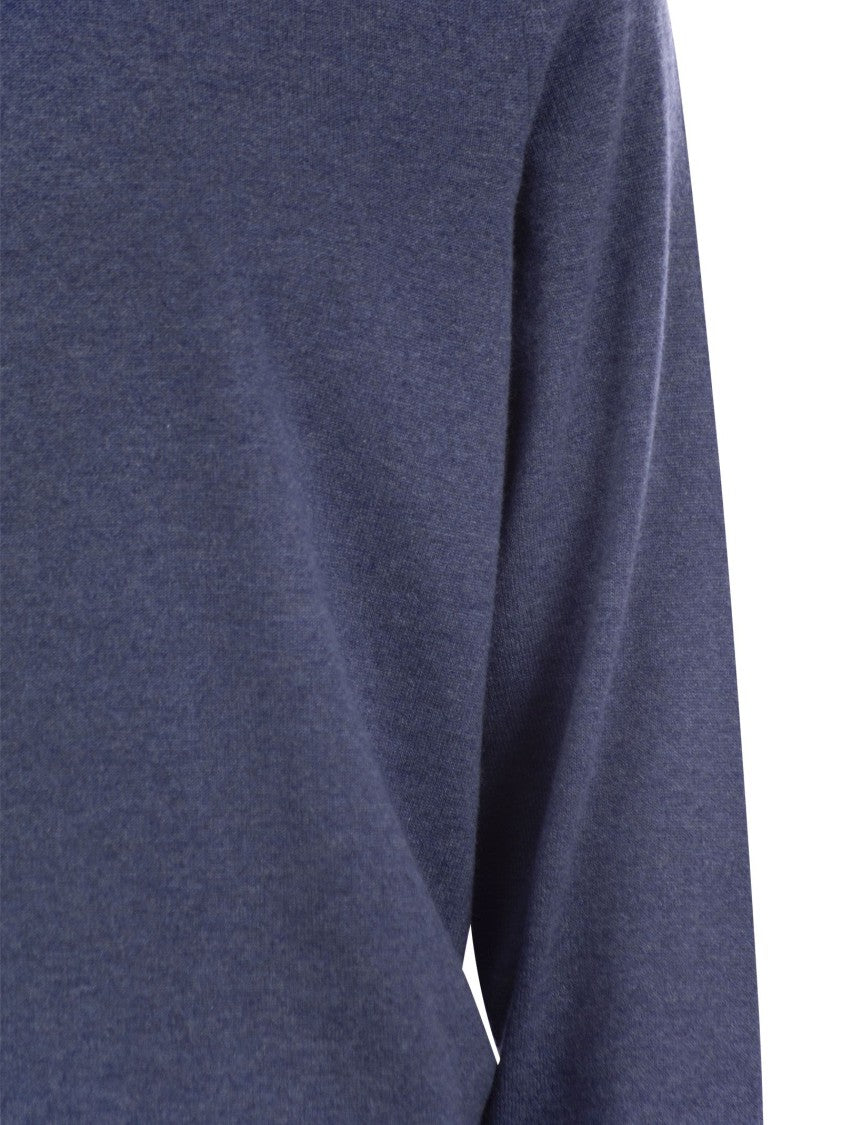 Brunello Cucinelli Rib Knit Cashmere Sweater With Contrasting Piping
