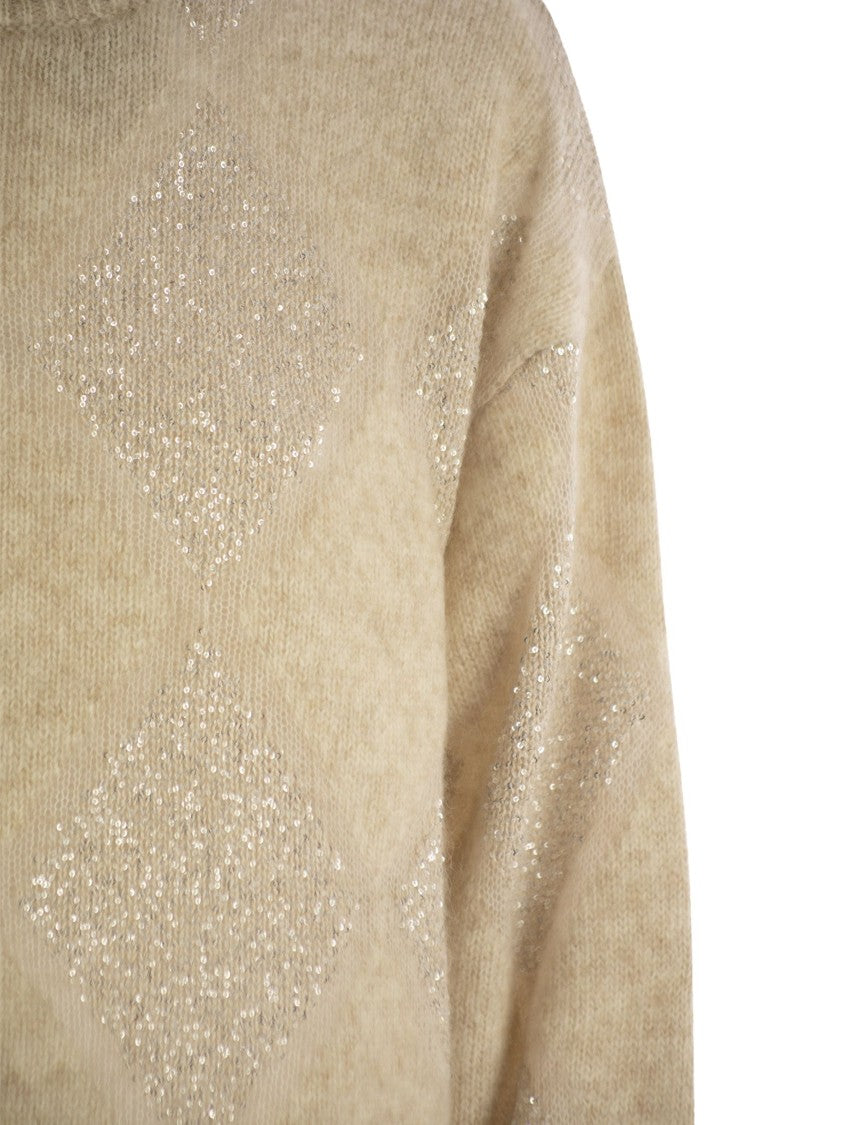 Brunello Cucinelli Dazzling Argyle Sweater In Wool And Mohair