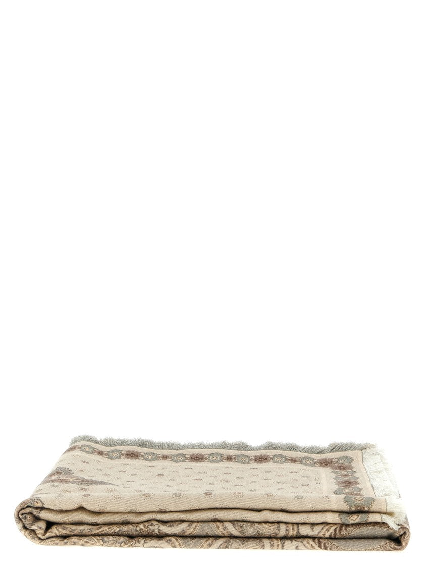 Etro Floral And Paisley Pattern Wool Plaid Scarf