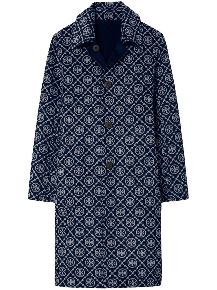 Tory Burch T-Monogram Jacquard Wool Coat With Structured Silhouette