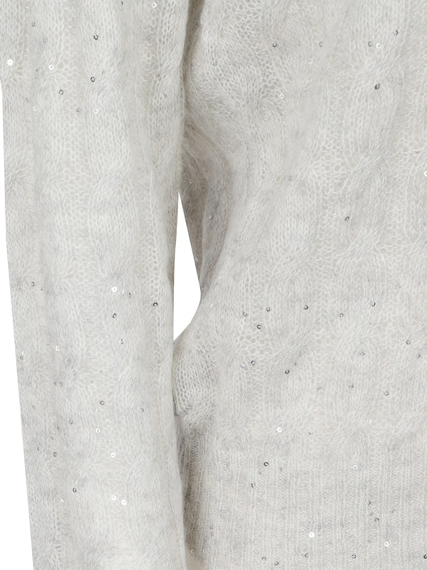 Brunello Cucinelli Cashmere Knit Sweater With V-Neckline And Subtle Sequins