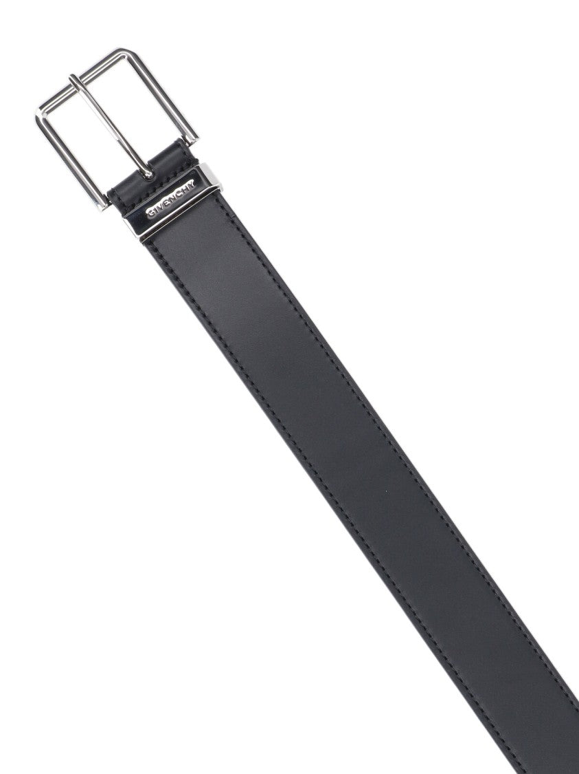 Givenchy "Gentleman" Belt, In Black Calfskin, Silver Brass Buckle