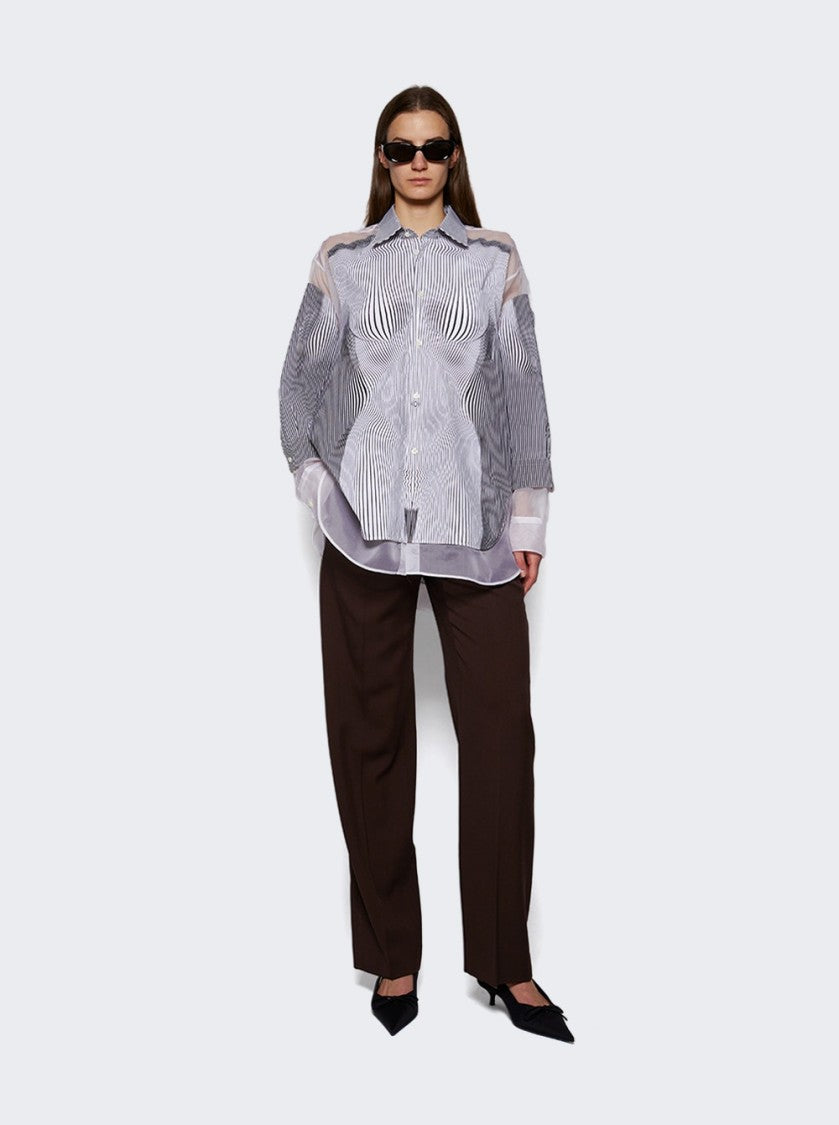 Jean Paul Gaultier Petit Grand Pinstripe Body Morphing Nylon Shirt Black And White