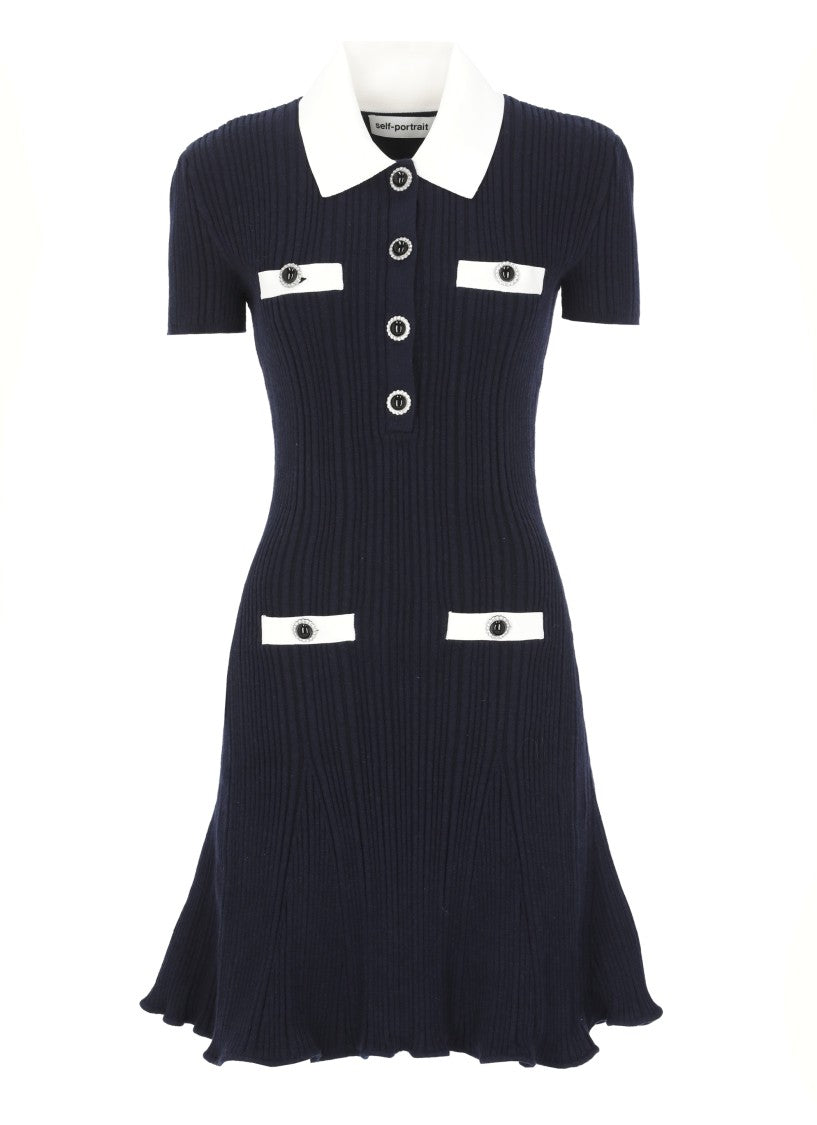 Self-Portrait Contrast Collar Knit Mini Dress