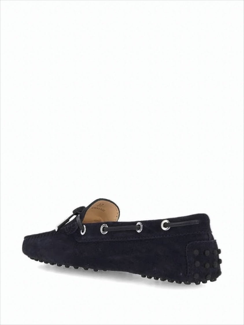 Tod's Moccasin-Toe Blue Suede Loafers With Decorative Lace Bow