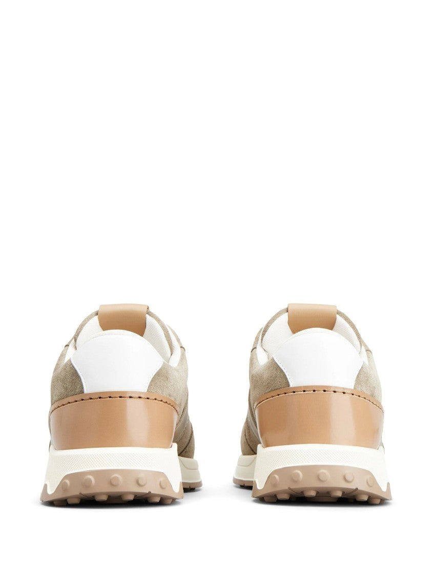 Tod's Beige Leather Trainers With Suede Panels And Textured Sole