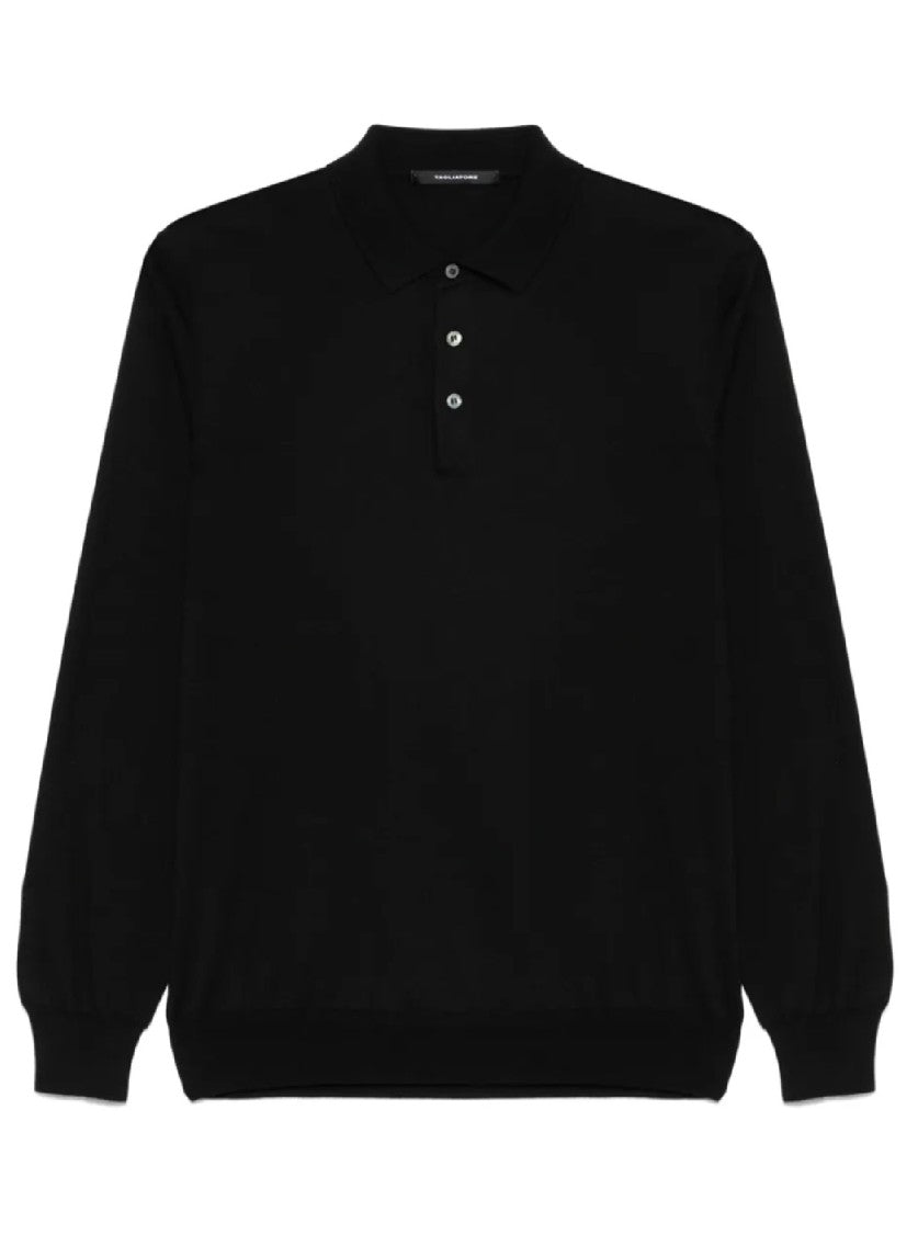 Tagliatore Long-Sleeved Black Polo With Silk-Cotton Blend
