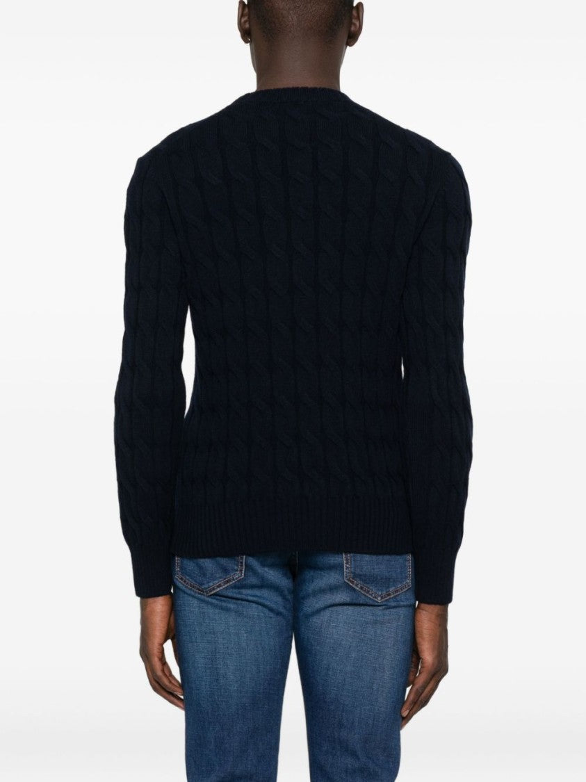 Gran Sasso Textured Cable Knit Black Sweater