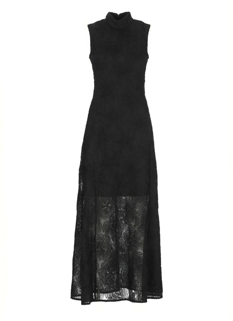 Rotate Tulle Dress With All-Over Rose Details And Flared Hem