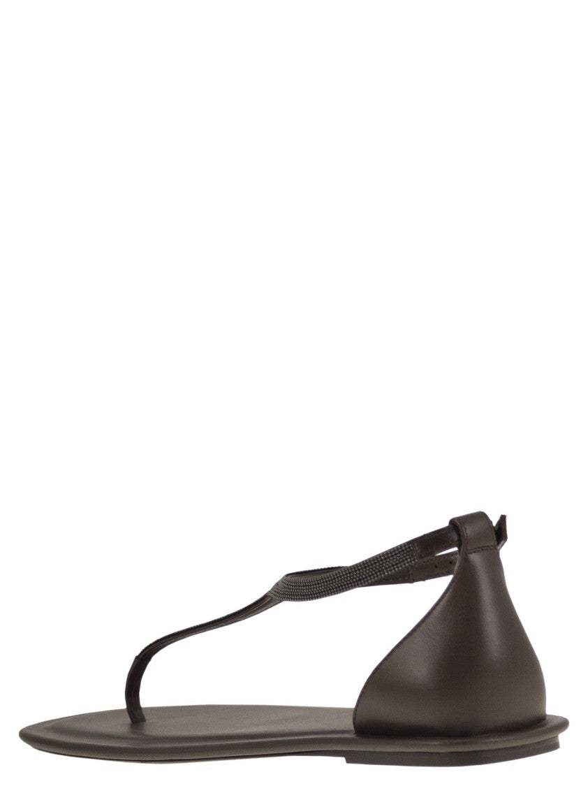 Brunello Cucinelli Nappa Leather Sandals With Precious Strap