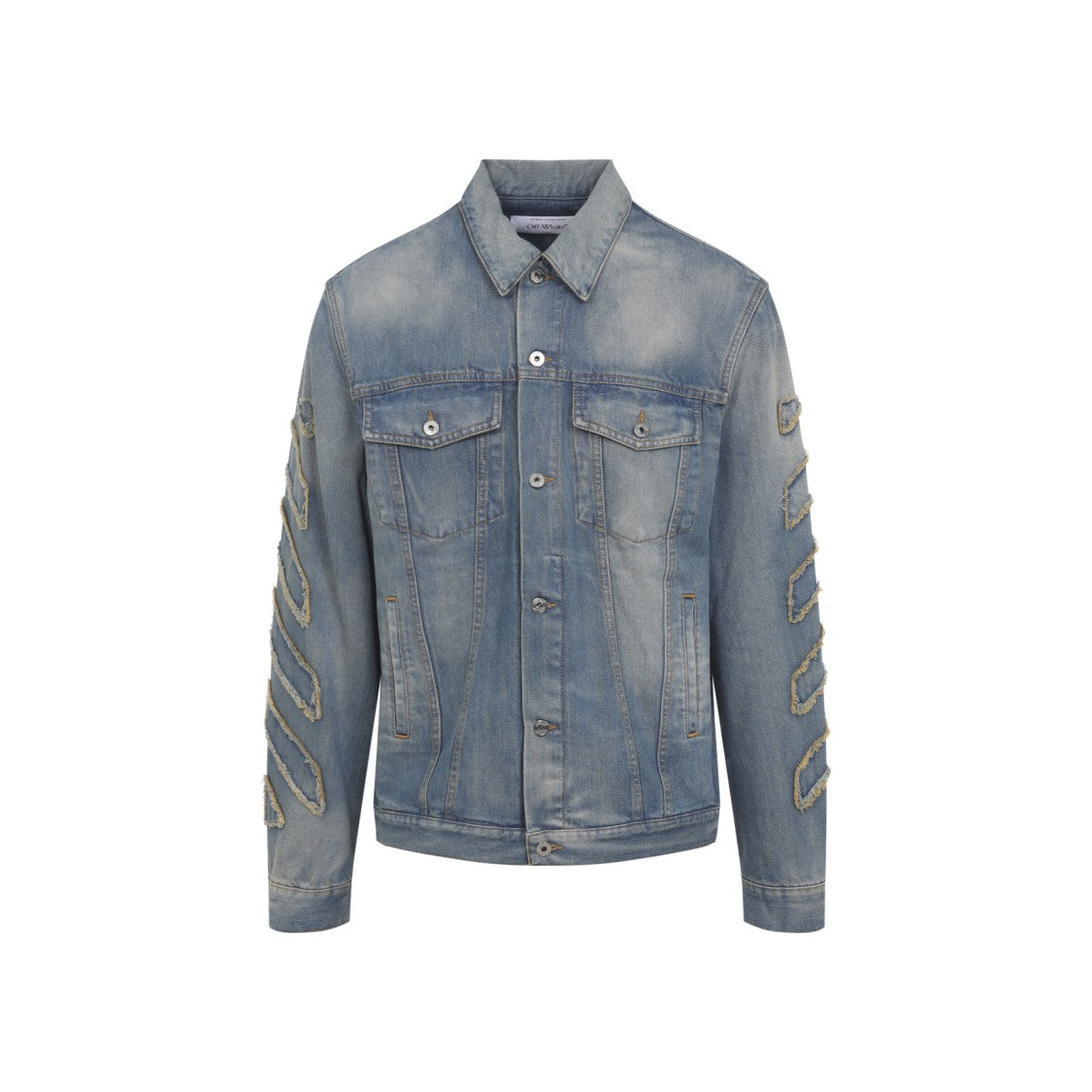 Off-White Denim Jacket With Frayed Diagonal Stripes