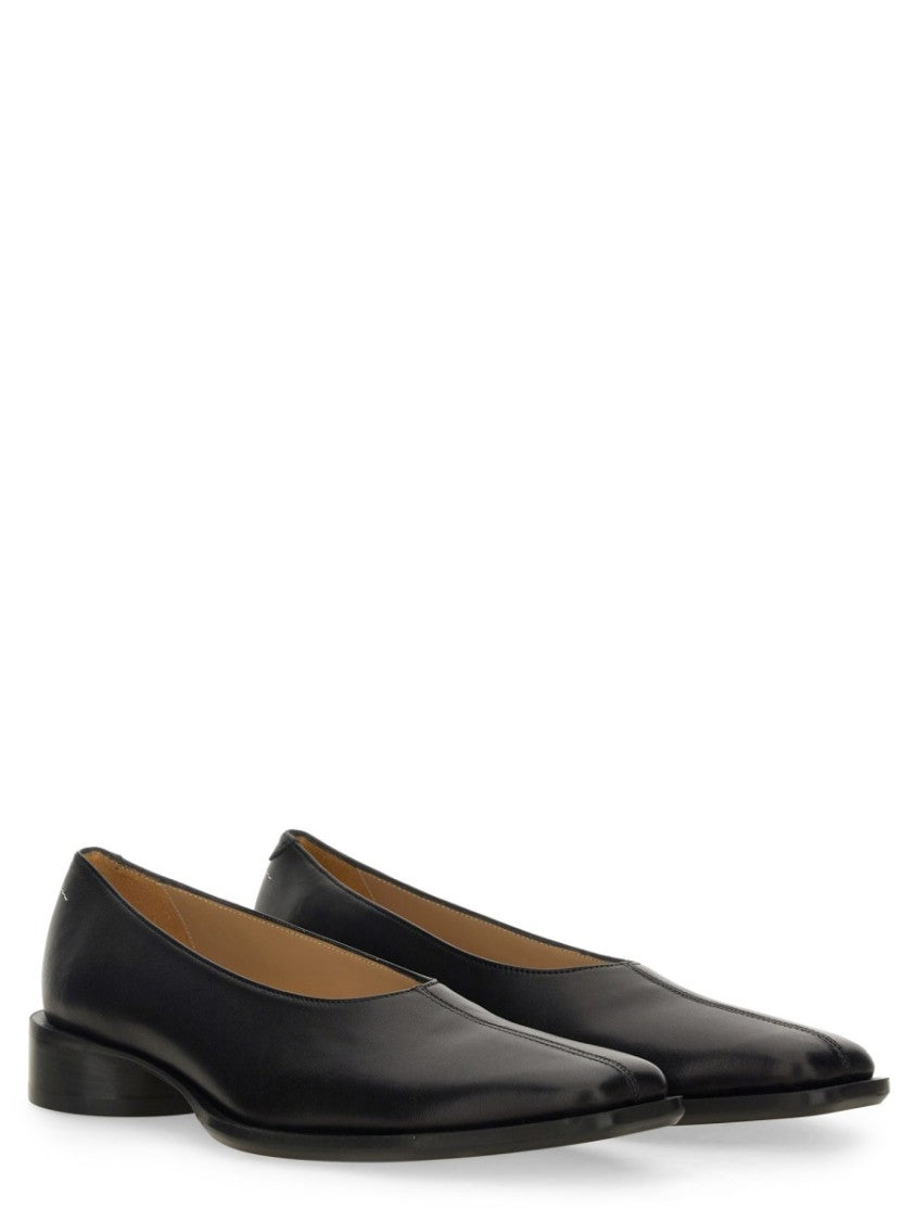Mm6 By Maison Margiela Pointed Toe Leather Ballerina Flats