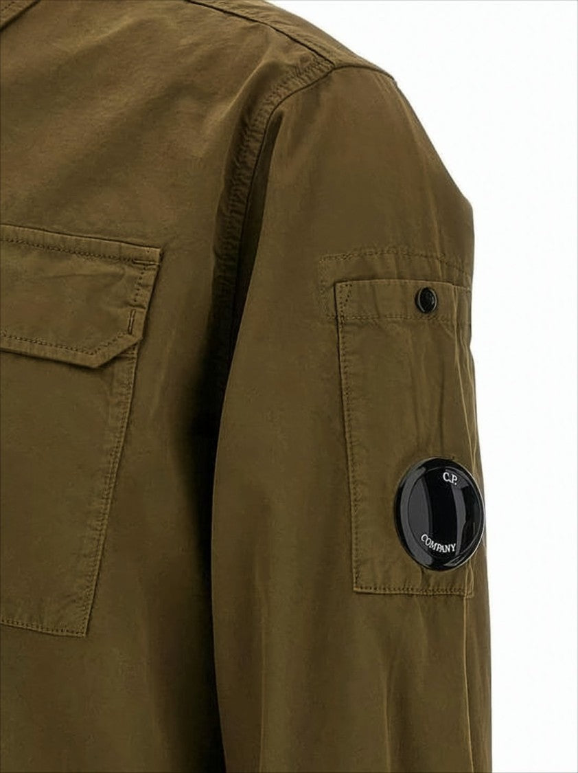 C.P. Company Casual Brown Cotton Jacket With Logo Patch Accents