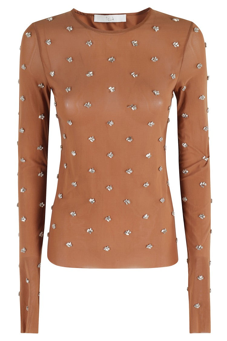 Tela Elegant Long-Sleeved Sweater With Rhinestone Application