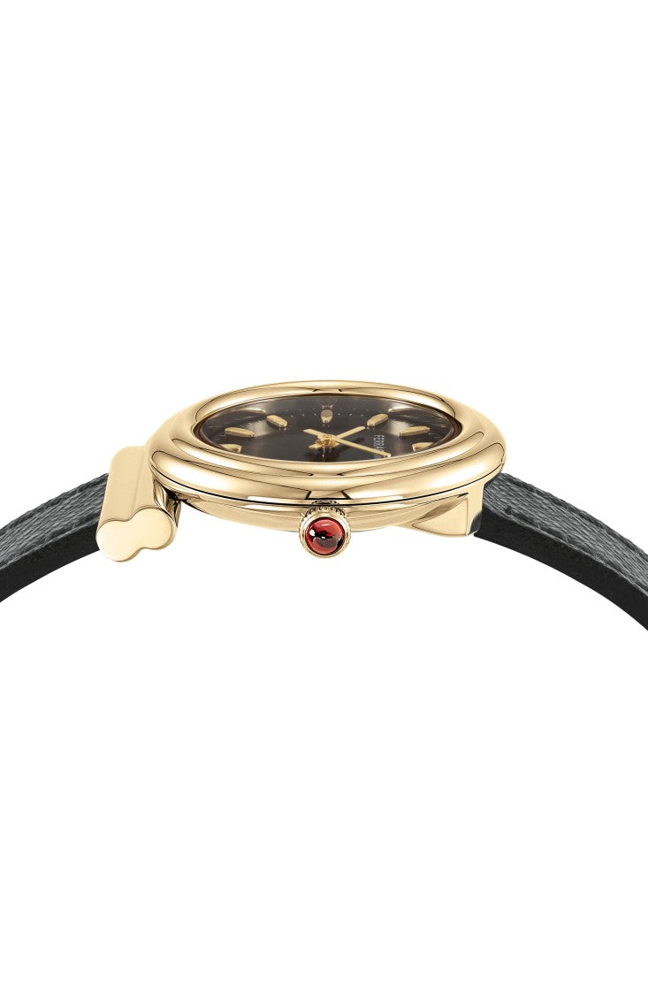 Ferragamo Gancini Leather Watch With Yellow Gold Polished Case
