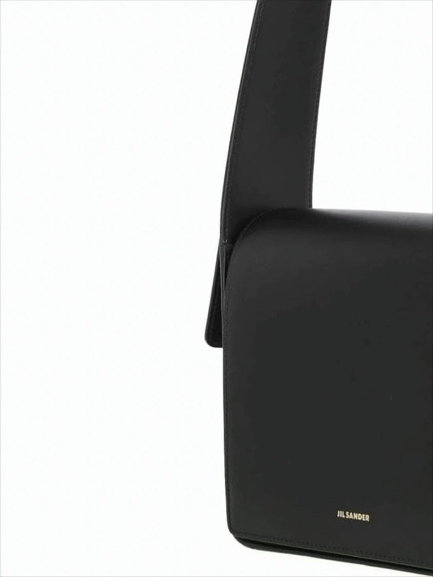 Jil Sander Structured Black Leather Crossbody Bag With Gold-Tone Accents