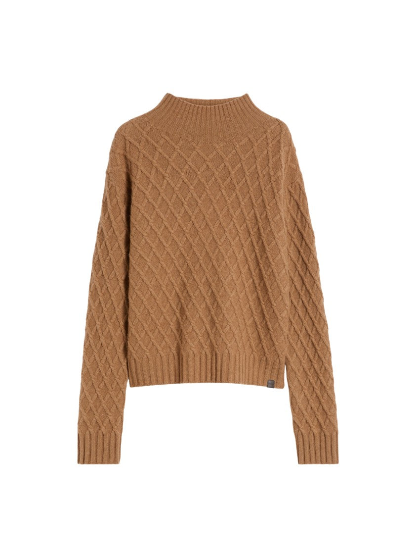 Max Mara Textured Brown Knit Sweater With Ribbed Details