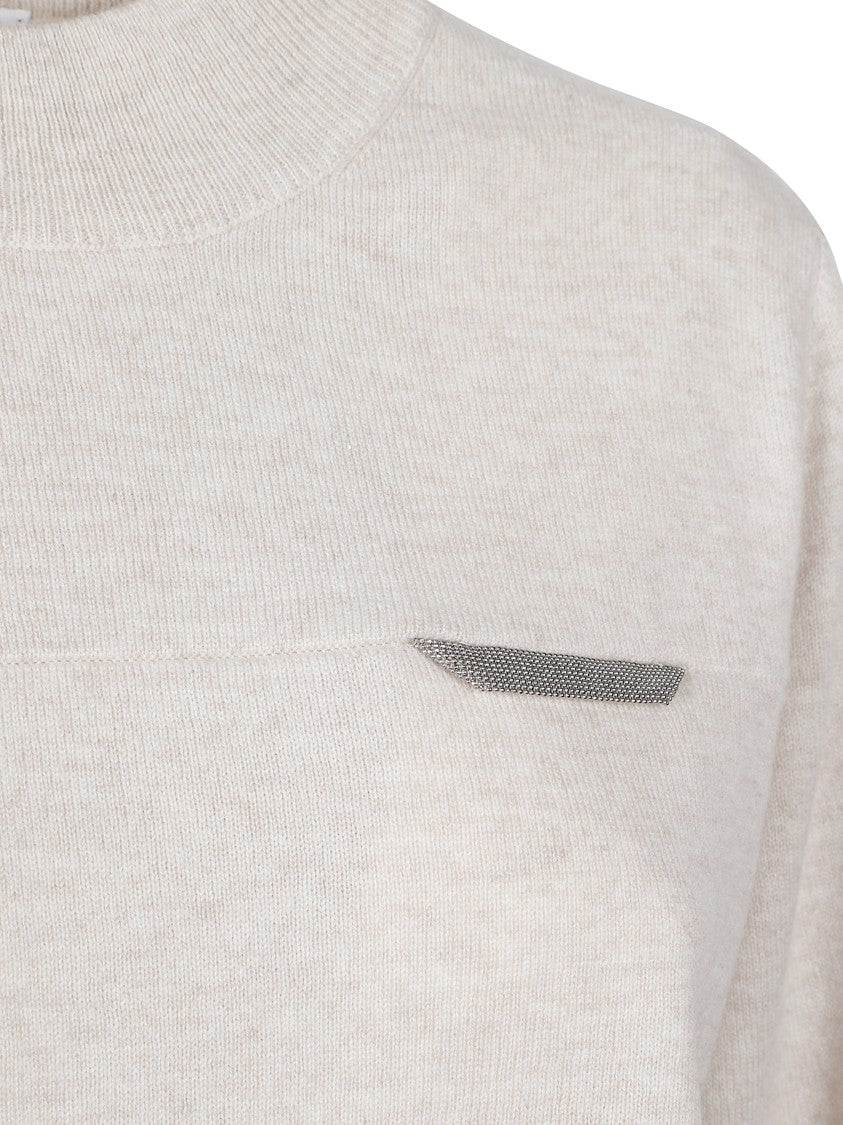Brunello Cucinelli Finely Knit Crewneck Sweater With Brass Detail