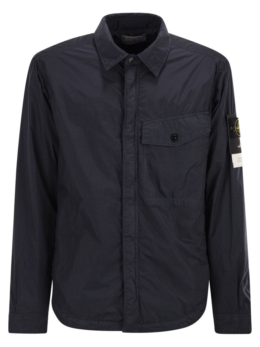 Stone Island Soft Nylon Shirt-Style Jacket With Concealed Closure