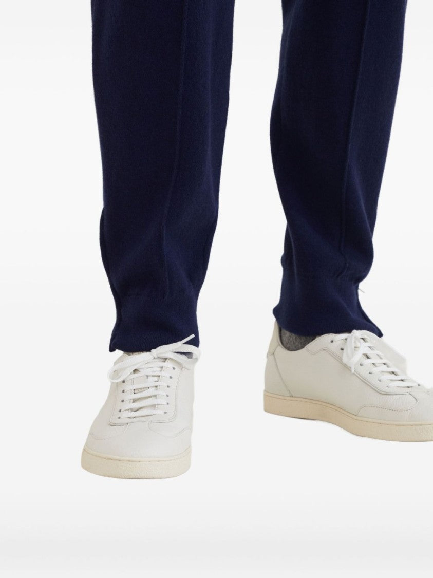 Brunello Cucinelli Minimalist Beige Leather Sneakers With Textured Sole