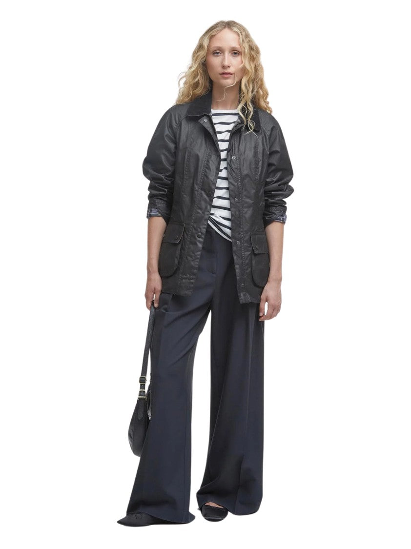 Barbour Black Coat With Button-Up Front