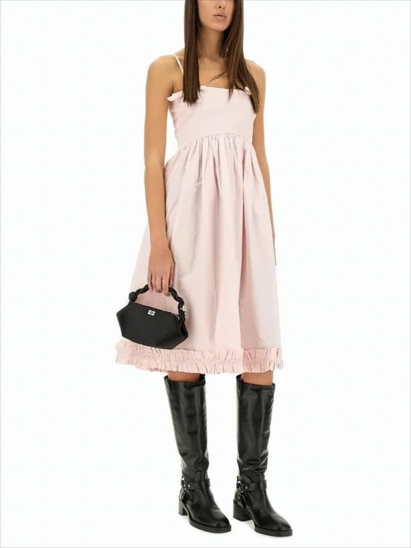 Ganni Midi Dress With Fitted Bodice And Ruffled Hemline