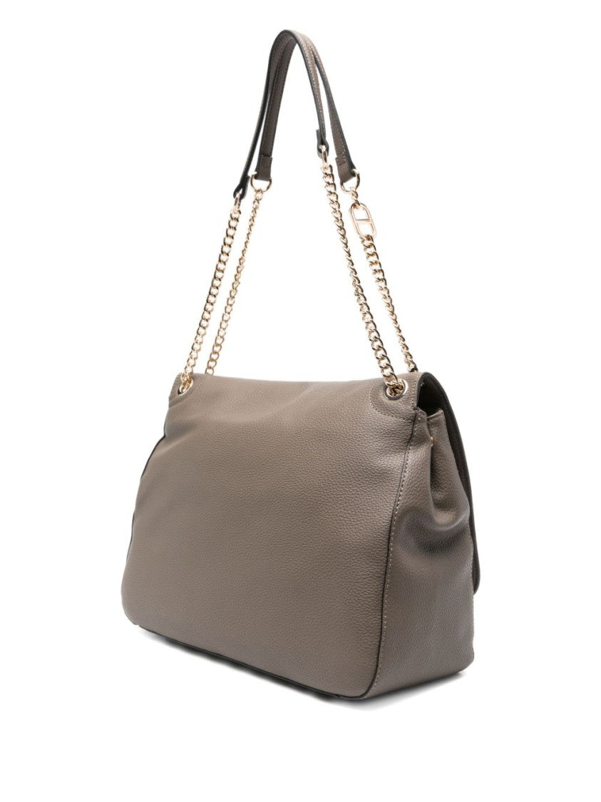 Twin-Set Structured Pebbled Shoulder Bag With Flap Closure