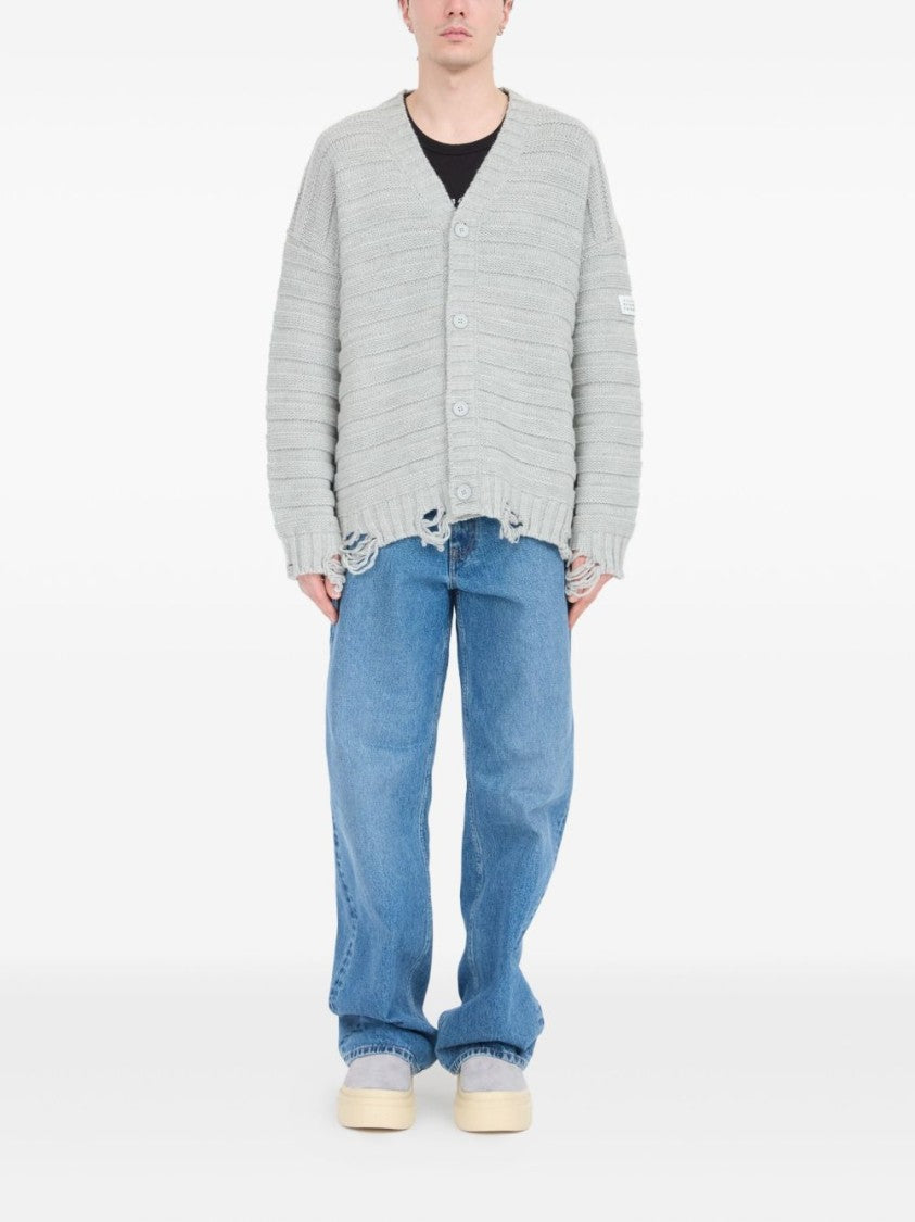 Mm6 By Maison Margiela Textured Ribbed Grey Cardigan With Button-Down Front
