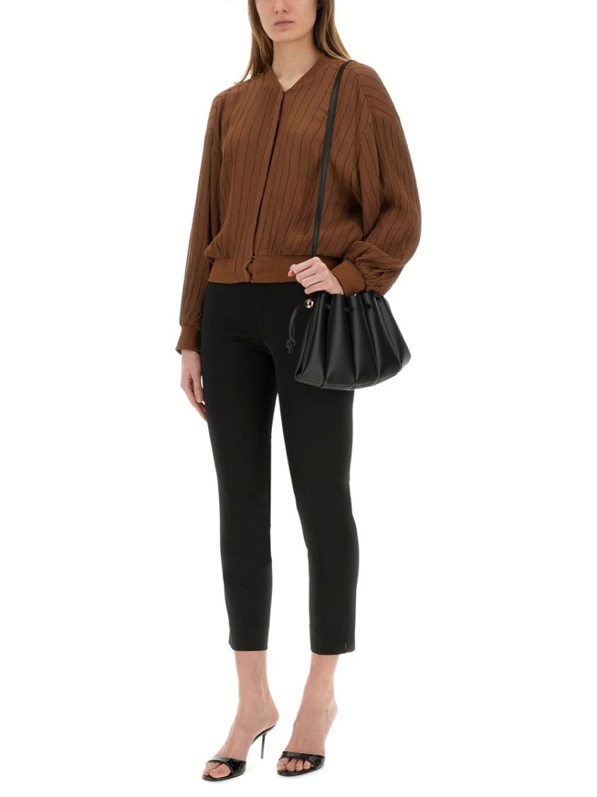 Alysi Textured Crinkled Silk Bomber Jacket