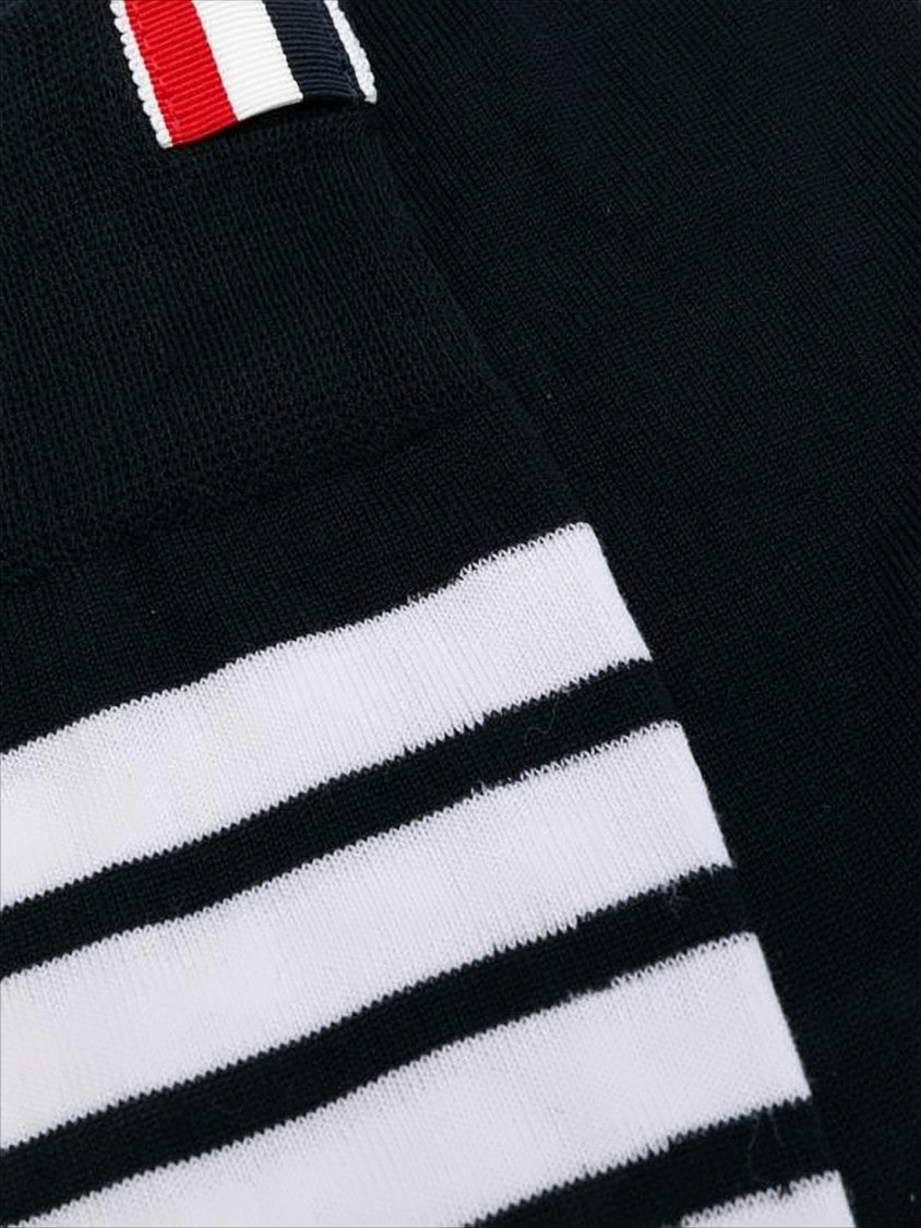 Thom Browne Classic Black Ribbed Socks With Stripe Detail