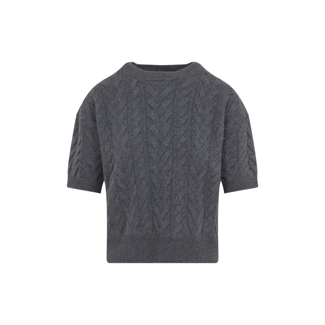Max Mara Textured Cable Knit Grey Wool Sweater