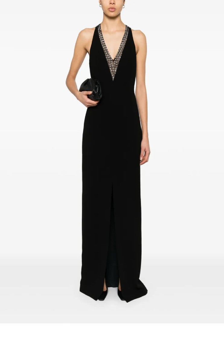 Max Mara Deep V-Neck Fitted Evening Dress