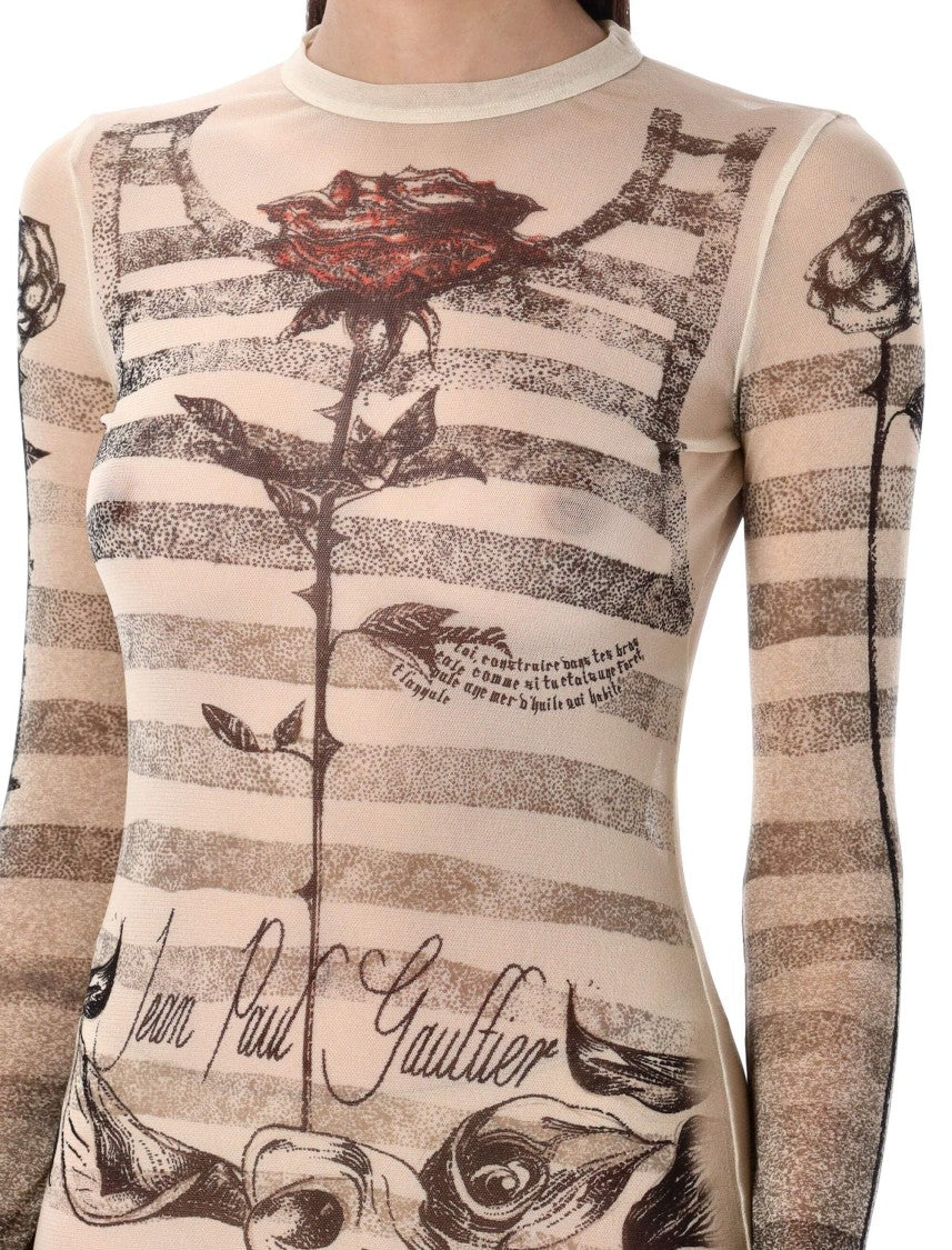 Jean Paul Gaultier Mesh Tatoo Marinier Long Dress
