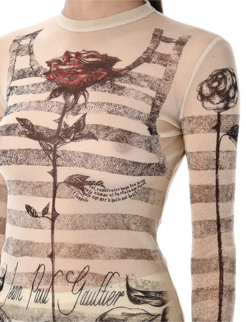 Jean Paul Gaultier Mesh Ls Sleeve Tatoo Marinier Top