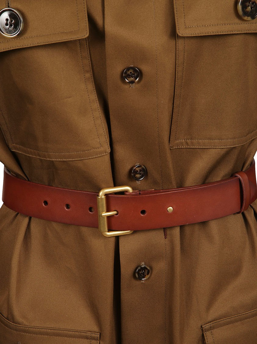 Saint Laurent Structured Button-Down Dress With Tailored Belt