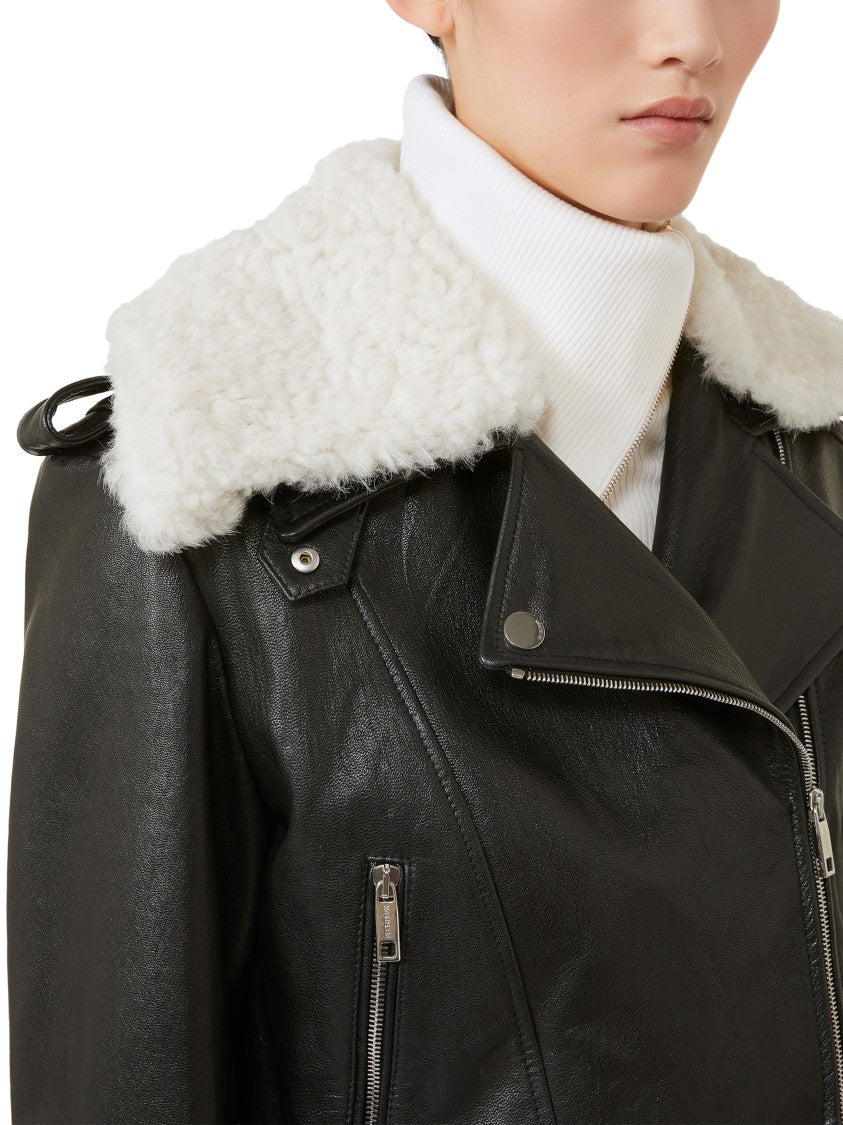 Max Mara Cropped Black Goat Leather Jacket
