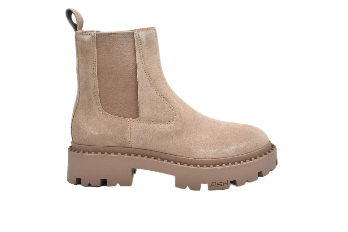 Ash Nubuck Lace-Up Flat Shoes With Chunky Platform Sole