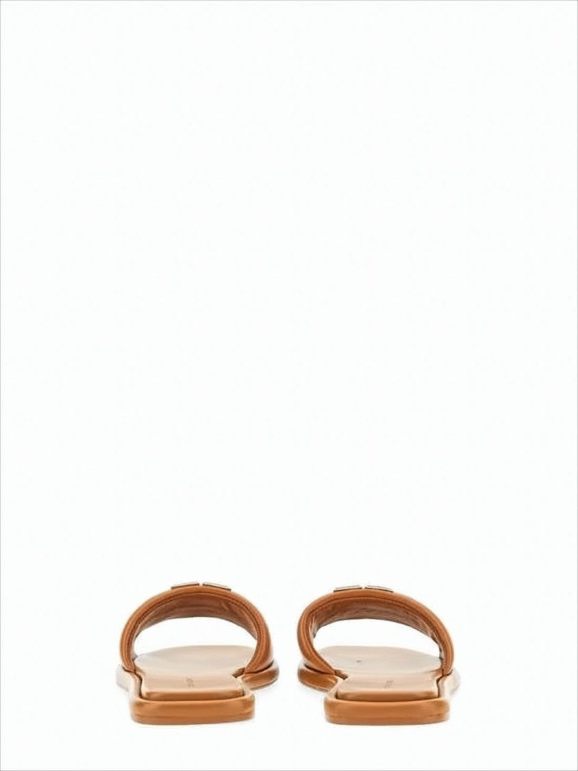 Tory Burch Smooth Leather Slides With Stitched Logo Detail