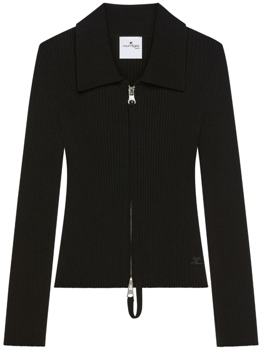 Courrèges Ribbed Knit Sweater With Two-Way Zip