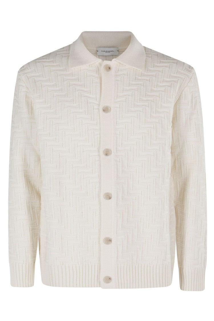 Paolo Pecora Textured White Wool Cardigan