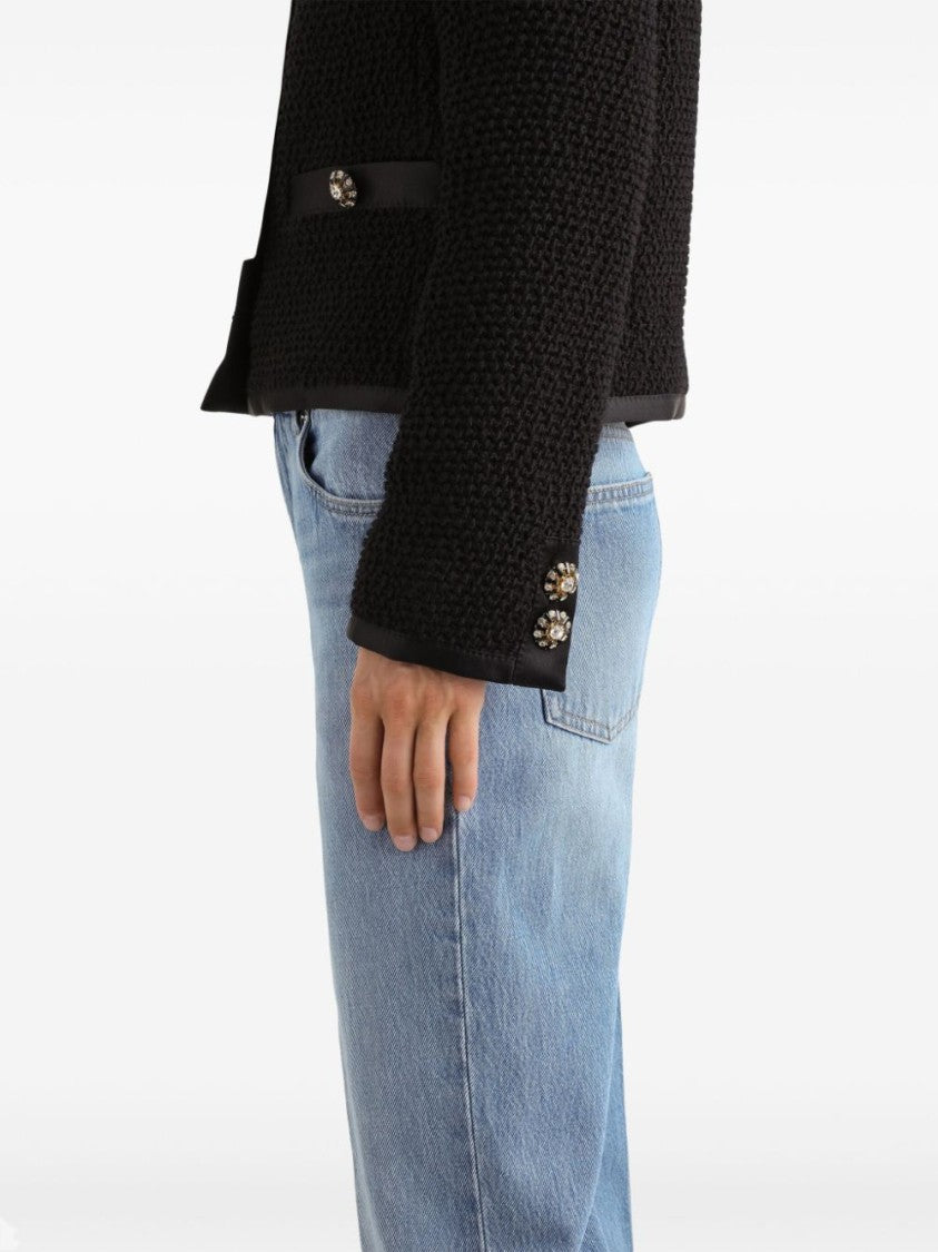 Dolce & Gabbana Textured Black Jacket With Satin Accents