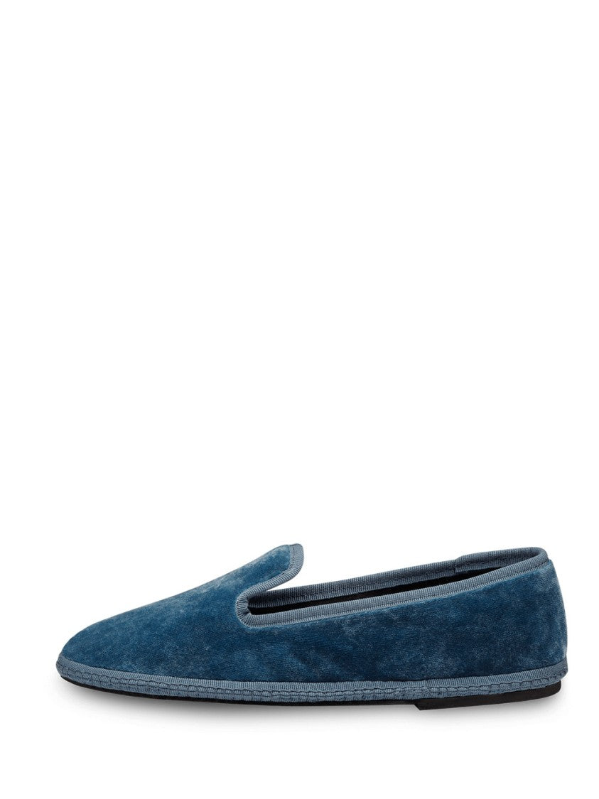 Sentier Deep Blue Velvety Slip-On Shoes With Minimalist Silhouette