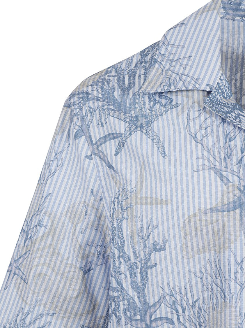 Versace Light Blue And White Striped Short-Sleeved Shirt