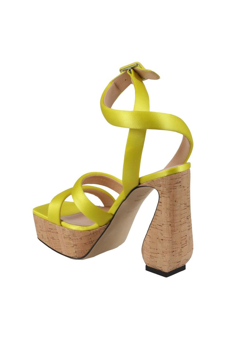 Si Rossi Citron Crepe Satin Sandals With Cork Platform