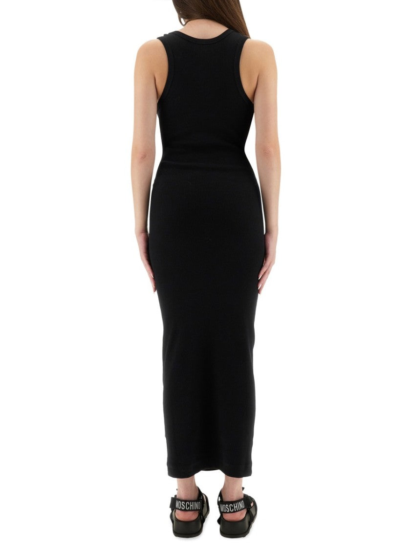 Moschino Long Ribbed Maxi Dress With Logo Detail