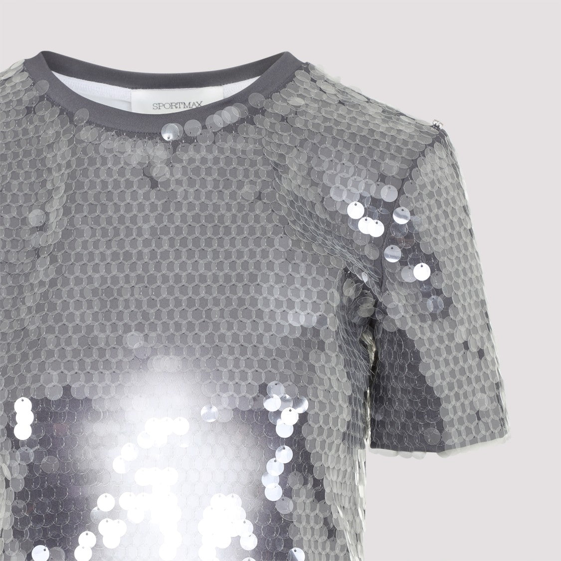 Sportmax Fitted Grey T-Shirt With Hexagonal Sequin Detailing