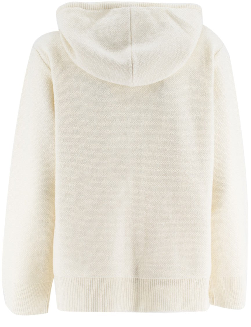 Ermanno Firenze Hooded Sweatshirt With Maxi Wool Floral Embroidery