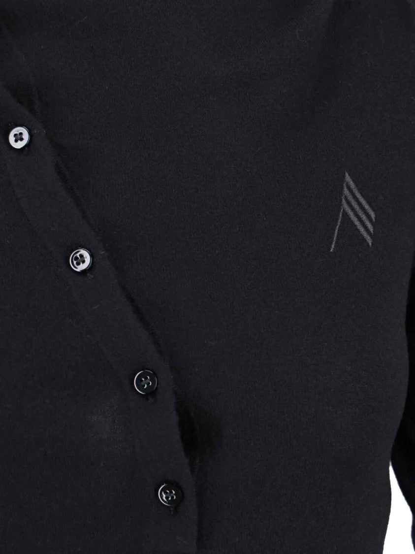 The Attico Asymmetrical Collar Black Dress With Logo Embroidery