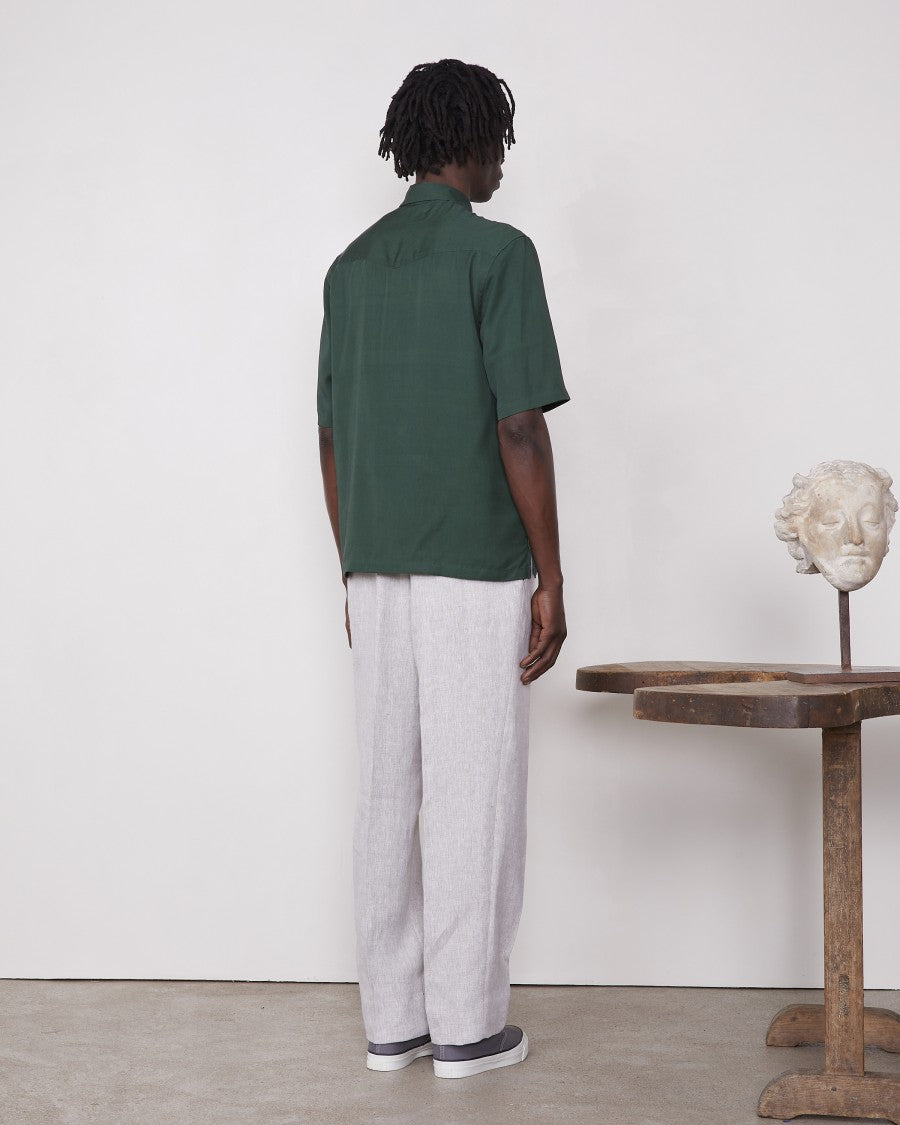 Officine Generale Short-Sleeved Satin Shirt With Watercolor Floral Motif