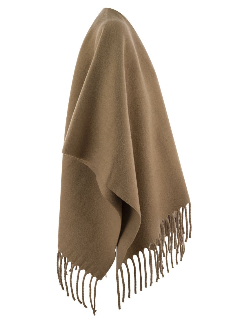 Fabiana Filippi Wool Fringed Cape With Soft Draped Silhouette